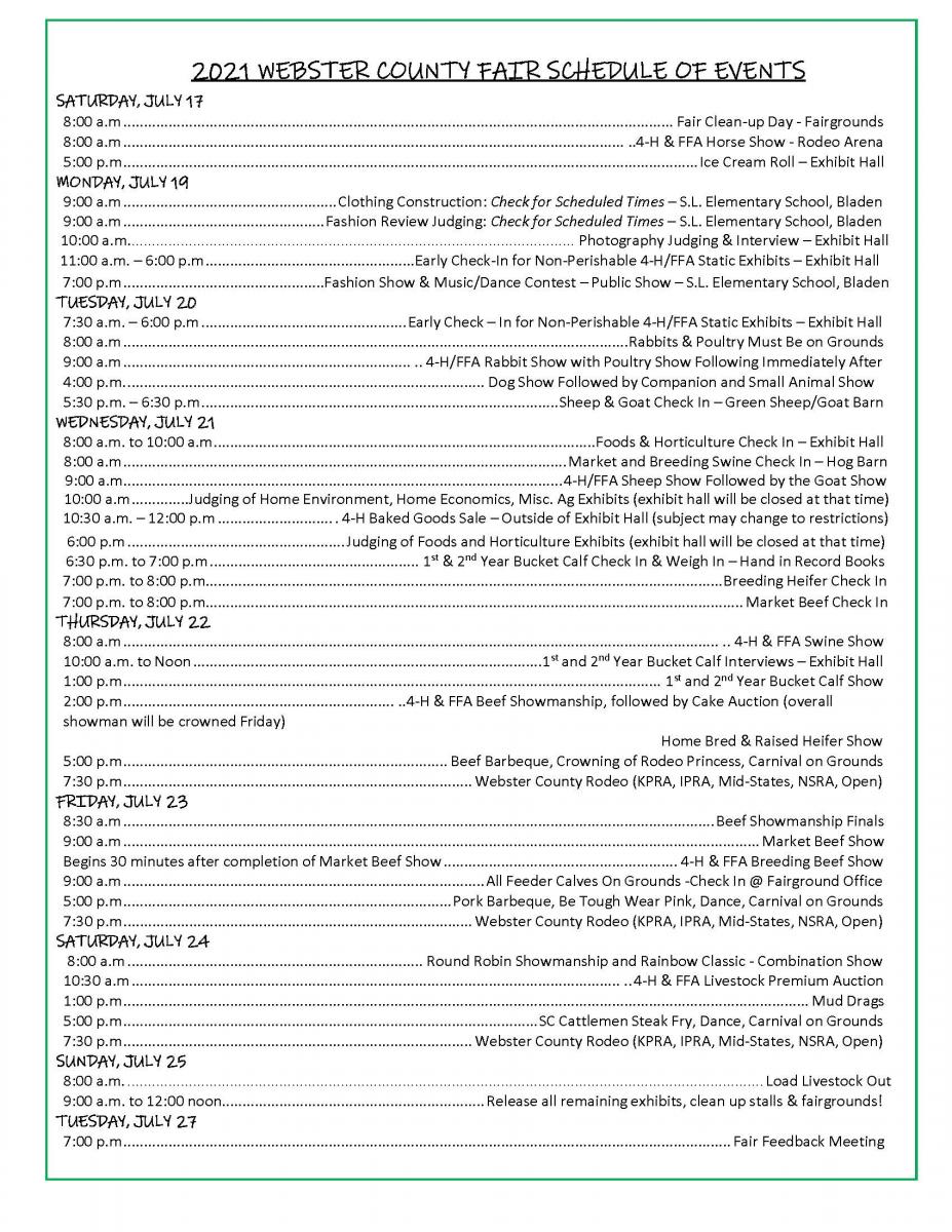 2021 Webster County Fair Schedule of Events | Nebraska Extension